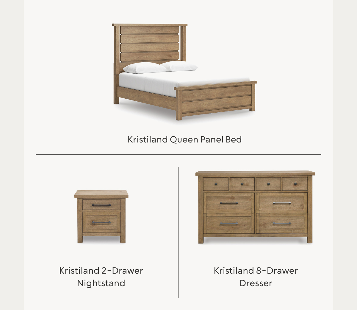 Kristiland Queen Panel Bed with Dresser and Nightstand