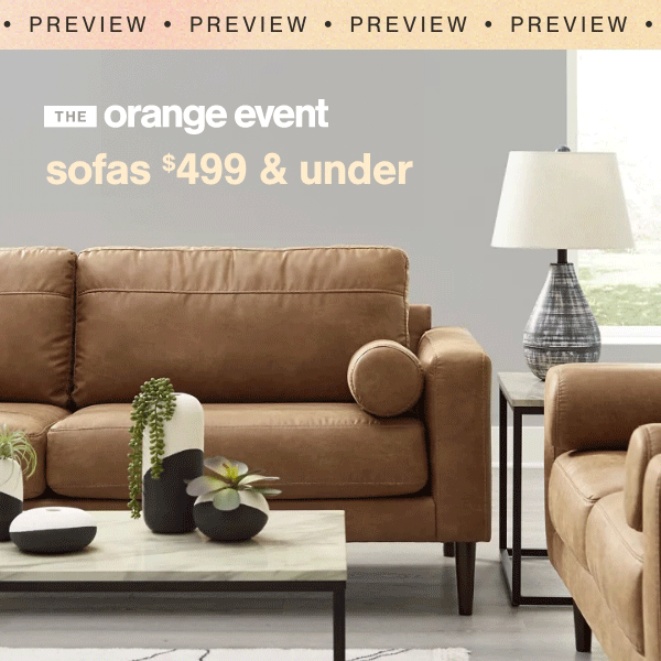 The Orange Event sofas $499 & under