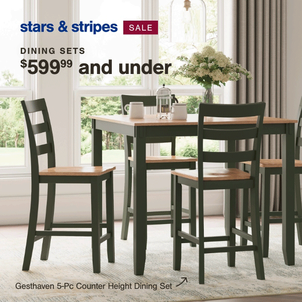 Stars & Stripes Sale Dining Sets $599.99 and under Gesthaven 5-pc counter height Dining Set